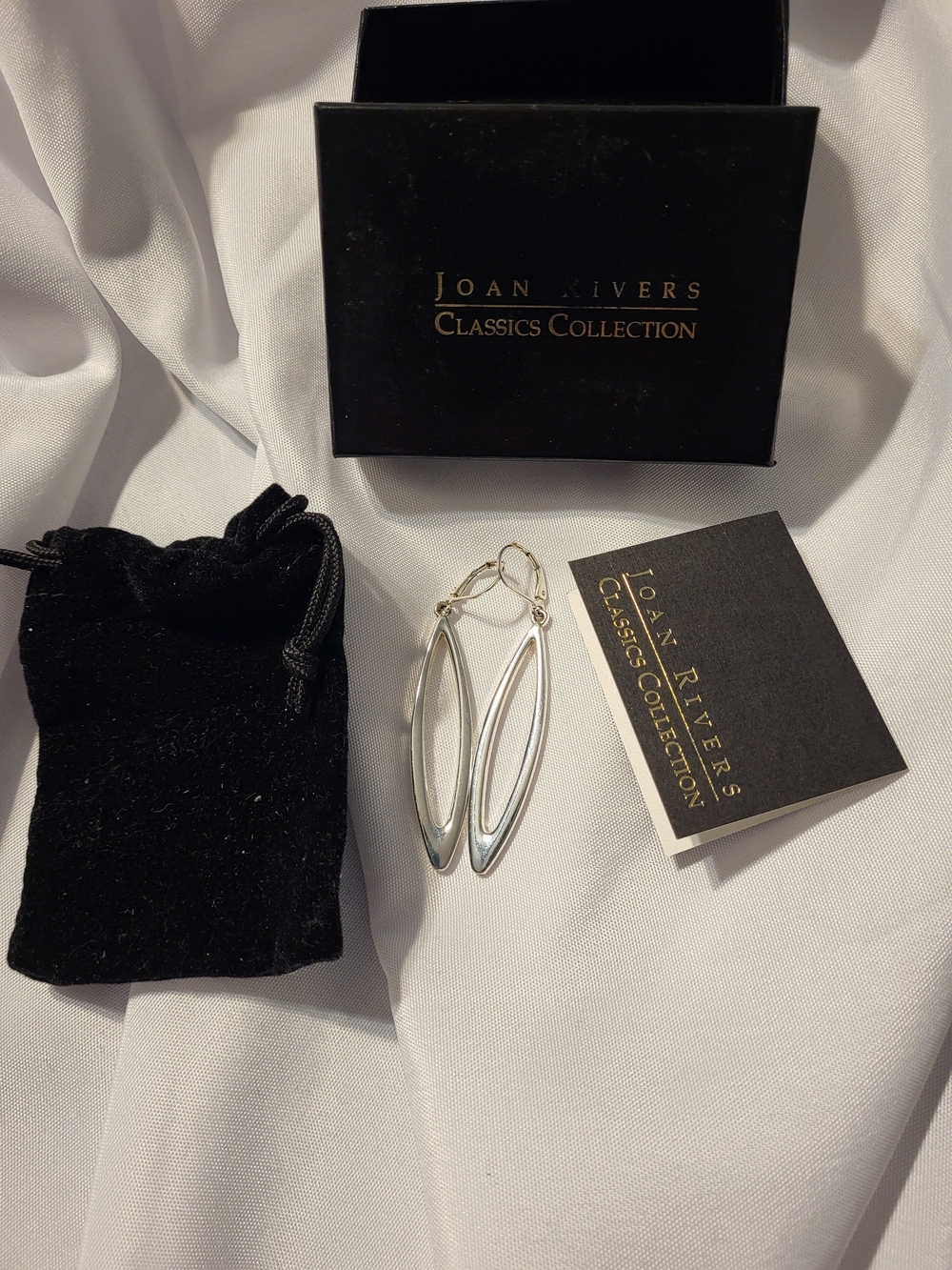 Vtg Joan Rivers Classics Collection Silver Drop Earrings - Sleek Marquise Design